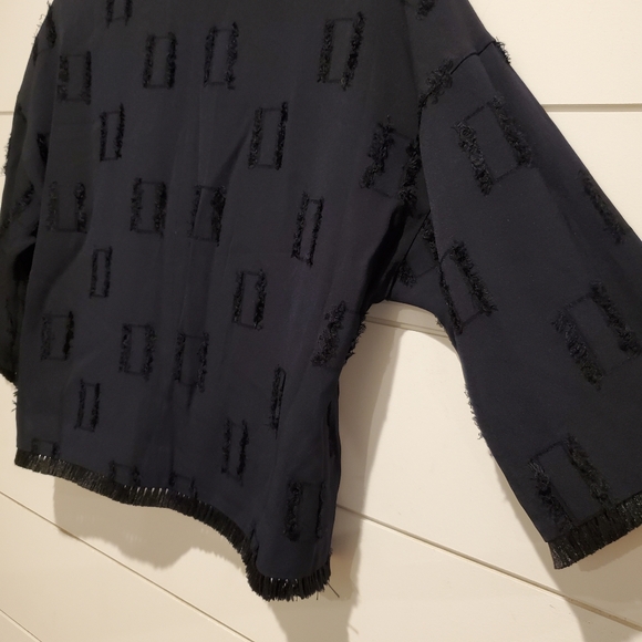 Luxury blouse small 4 Derek lam 10 crosby top tassles 3/4 sleeve crew neck shirt - Picture 8 of 16